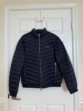 A|X Armani Exchange Men's Ribbed Puffer Jacket Navy Blue Size L